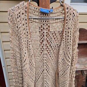 Lightweight Open-Knit Beige Cardigan Sweater